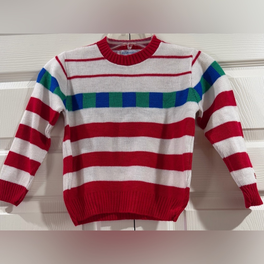 Oshkosh B'gosh Vintage Striped Childrens Heavy Warm Pullover Sweater Sz 7